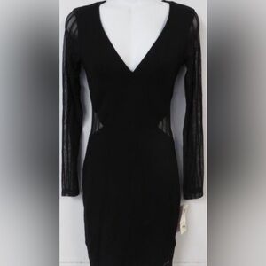 NWT French Connection Black V-Neck Bishop Sleeve Knee-Length Bodycon Dress